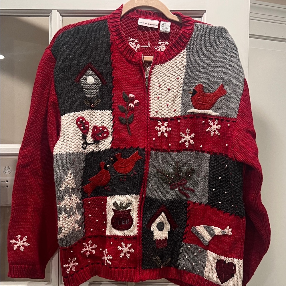 Croft & Barrow Red and Gray Holiday Cardigan